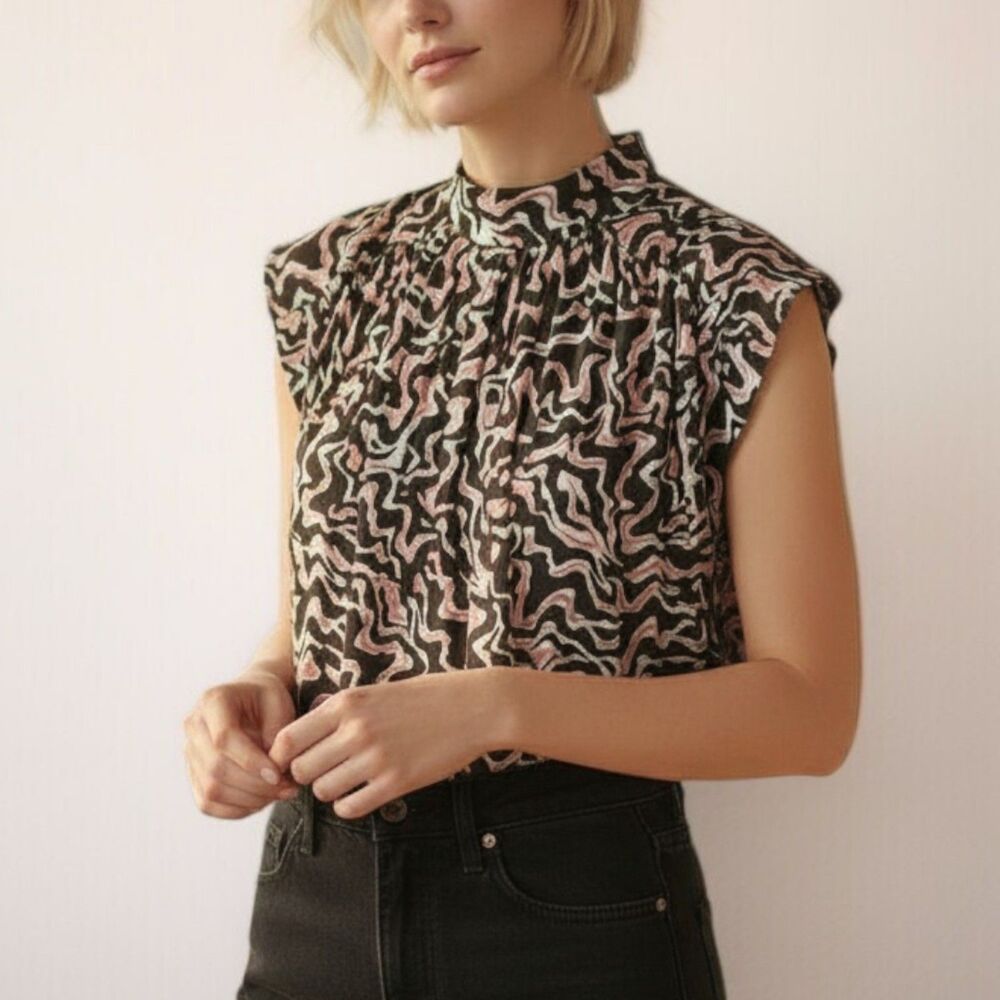 Joie Wright Print Pleated Sleeveless Blouse~$128